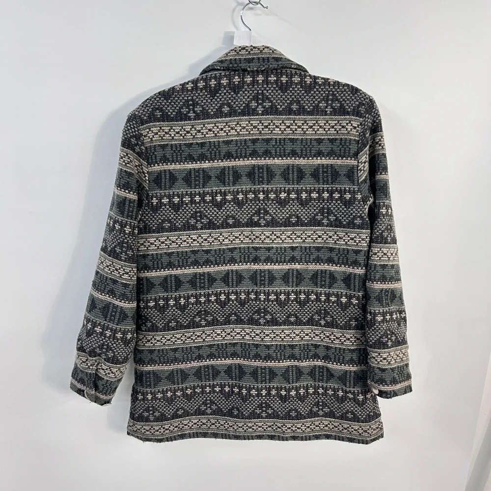 Vtg Woolrich Wool Aztec Southwestern Jacket Women M Made USA Sage Gray Chore